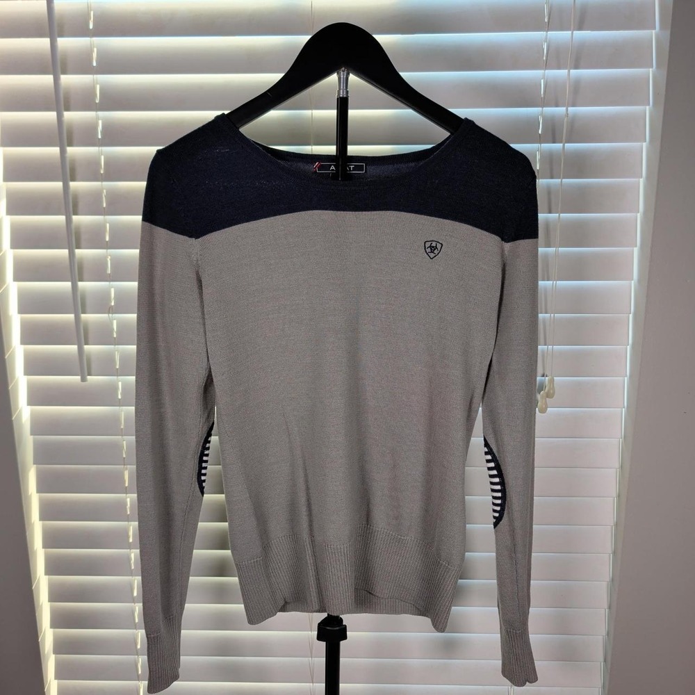 Ariat Women's Gray Navy Elbow Patch Sweater Size M
